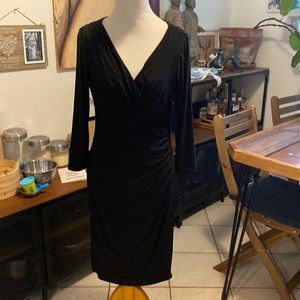 Lauren by Ralph Lauren black faux wrap long sleeve sheath dress
